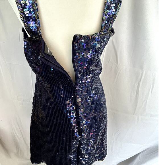 Expressions size 10 sequin Blue Dress women silk Night Out sleeveless top - Picture 8 of 10